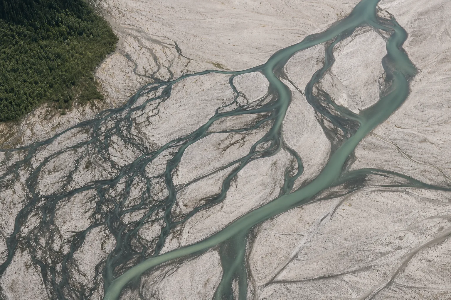 Aerial view of branching river channels