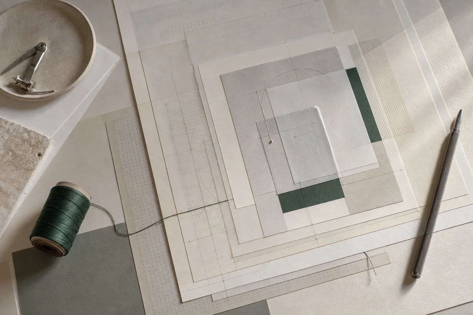 Layered technical drawings and drafting materials