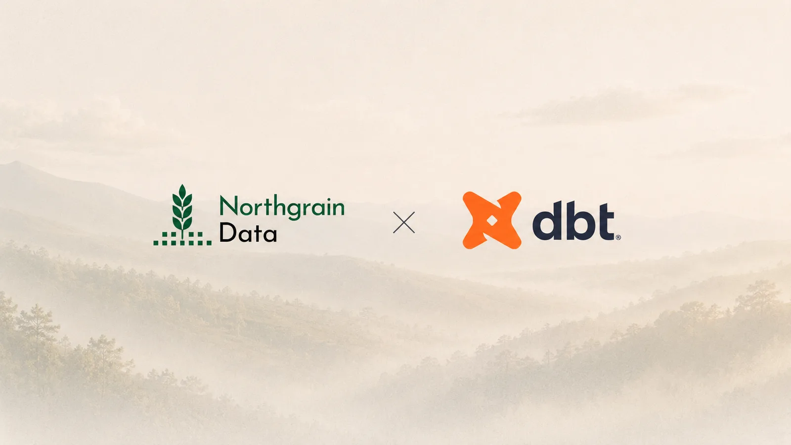 Northgrain Data and dbt logos together over a misty mountain landscape