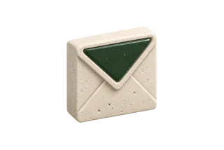 Limestone envelope with a dark green enamel flap