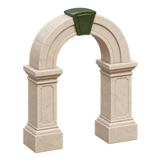 A completed limestone arch joined by a green keystone