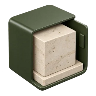 An accessible limestone core inside an open green enclosure