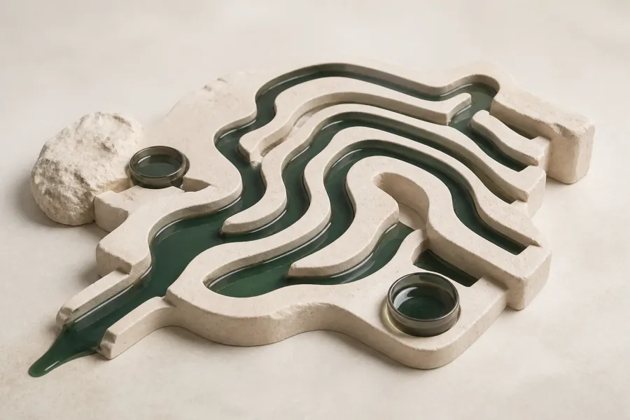 Limestone channels carrying a continuous dark green current